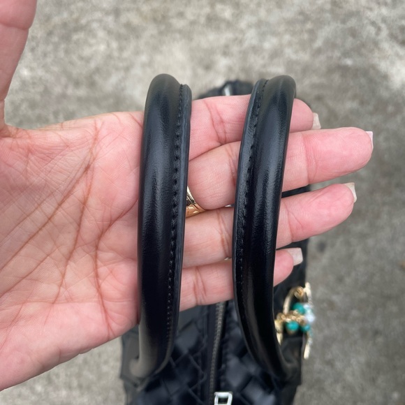 Anthropologie Black Woven Satchel with Butterfly Charm - Picture 5 of 7